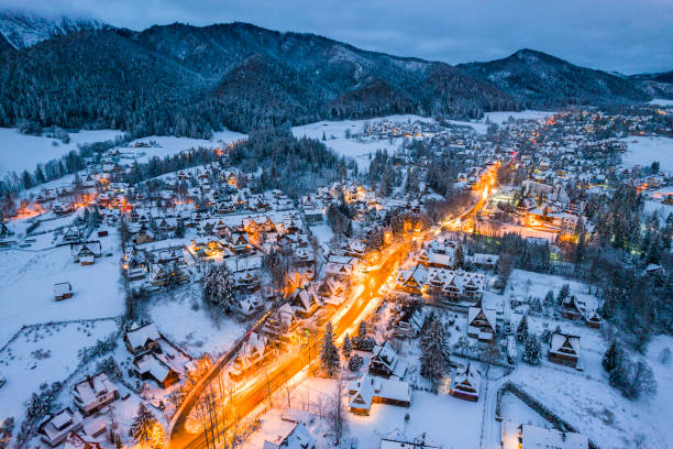 istock Winter in Zakopane, Drone View with Giewont Mount 1363473070