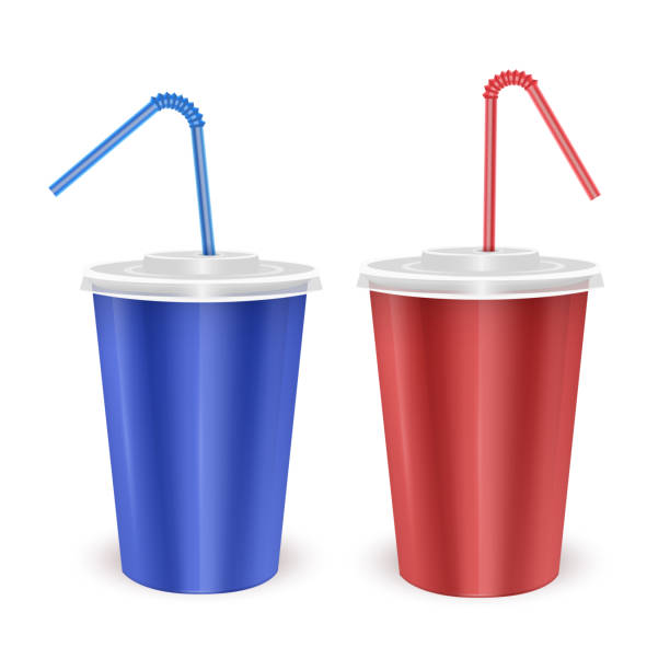 istock Paper disposable cup with lid and drinking straw for cold beverage -soda, ice tea, cocktail, milkshake, juice. Vector 3d illustration 1363475423