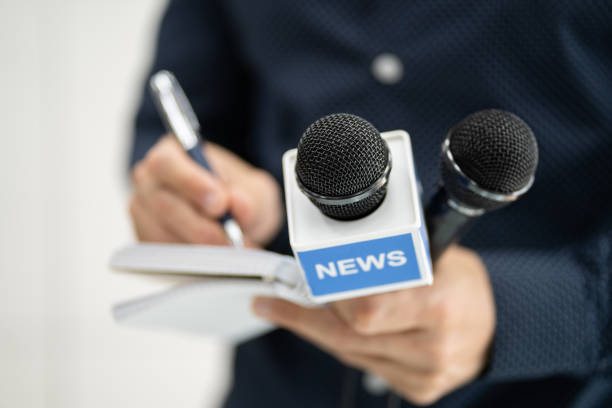 Journalist Report Interview. New Broadcasting Reporter. Journalism And Press