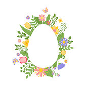 istock Frame, border of flowers in form of Easter egg 1363480417
