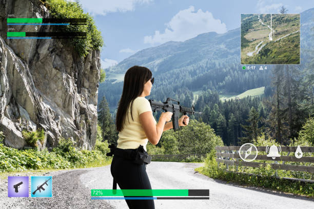 shooter game screen - addiction ammunition weapon army imagens e fotografias de stock