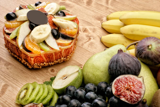 Close up homemade fruit cake with fruits