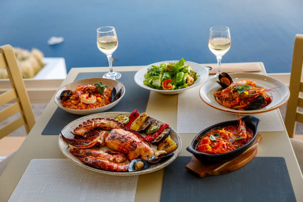 istock Dinner for two in a restaurant overlooking the sea 1363486990