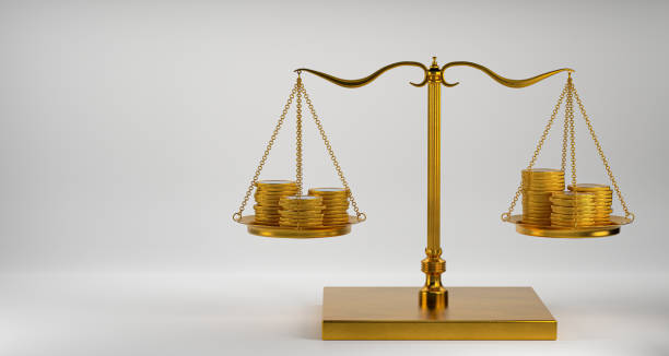 istock Trade relations concept. Financial exchange. Weigh with coins on a white background. 3D rendering 1363490271