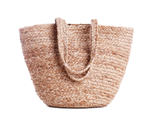 istock Stylish straw bag on white background. Summer accessory 1363491771