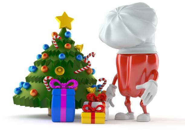 istock Red pepper character with christmas tree and gifts 1363496474