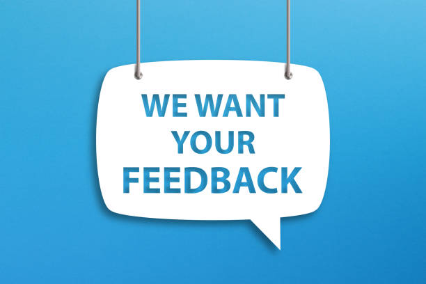 We Want Your Feedback written in speech bubble on blue background We Want Your Feedback written in speech bubble on blue background desire stock pictures, royalty-free photos & images