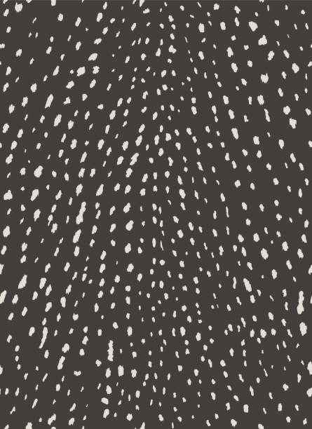 Animal Seamless Pattern With Off White Spots In Dark Grey Background. Deer Skin Animal Print.