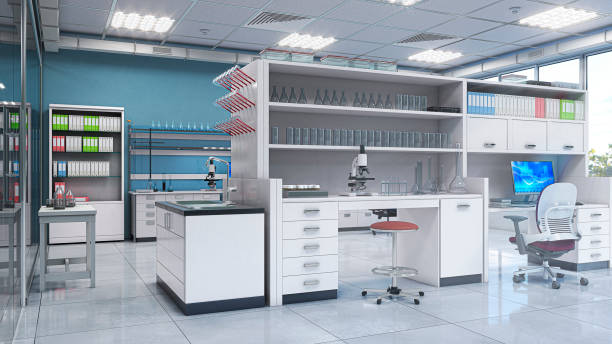 istock Light laboratory interior with equipment. 3d illustration 1363502888