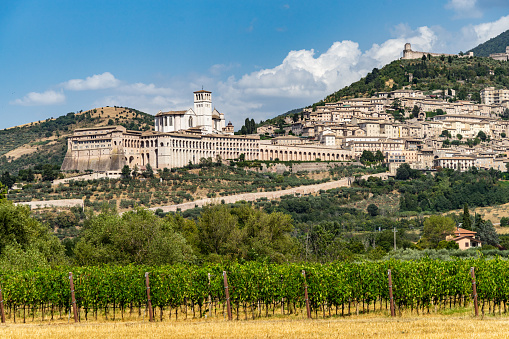 View of Assisi and the Basilica of Saint Francis of Assisi complex. Assisi is one of the most important places of Christian pilgrimage in Italy