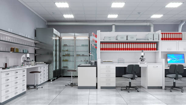 istock Light laboratory interior with equipment. 3d illustration 1363503010