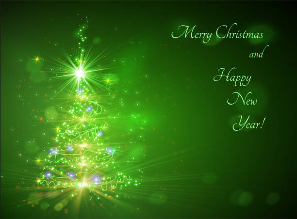 istock Green New Year metallic numbers with Christmas tree. Retro design for greeting banner, poster etc. 1363503016