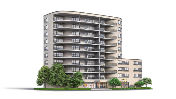 istock Modern residential building at the white background. 3d illustration 1363503025