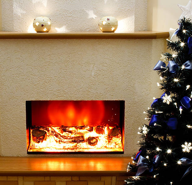 istock Electric fireplace  with the Christmas tree 136350635