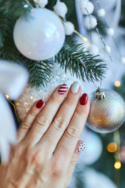 istock Christmas New Year manicure abstract nail design 1363507676