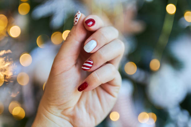 istock Christmas New Year manicure abstract nail design 1363507682