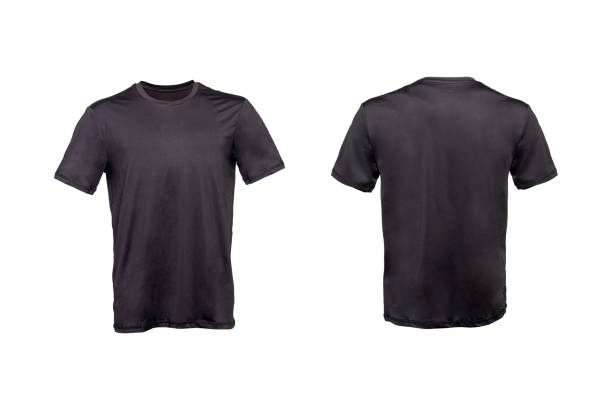 istock Front and back black t-shirts used as design template. isolated on white background 1363508495