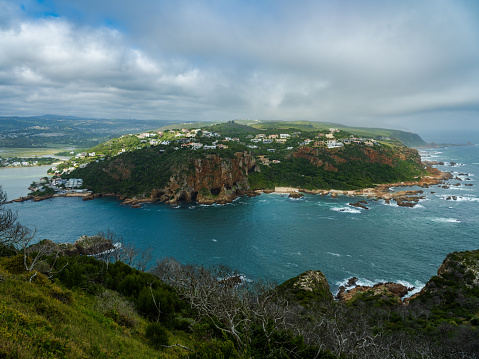 The Knysna heads island, the lagoon and the caves in the Garden Route South Africa