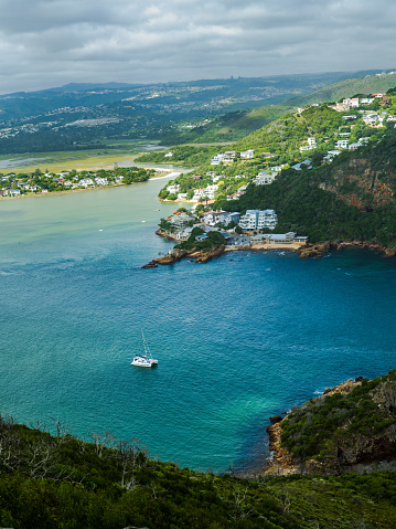 The Knysna heads, the lagoon mouth and the caves under the mountain in the Garden Route South Africa