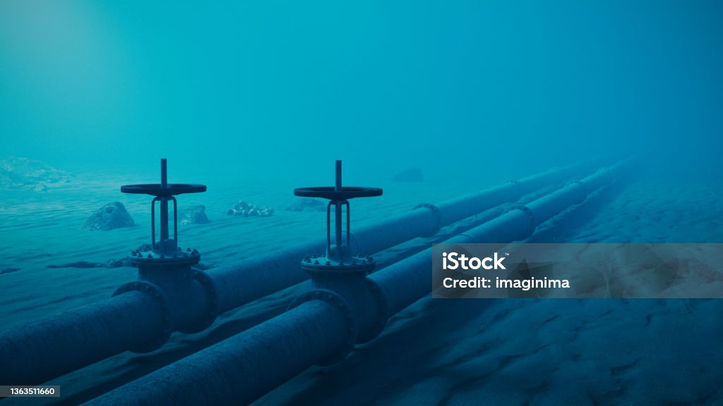 Underwater Oil Pipelines Underwater oil pipelines on ocean floor. Pipeline Stock Photo