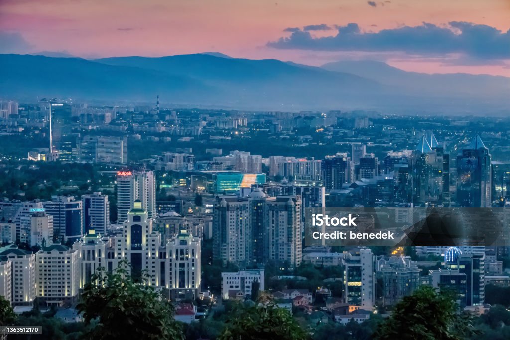 Downtown Almaty Kazakhstan Night Cityscape of downtown Almaty, Kazakhstan Almaty Stock Photo