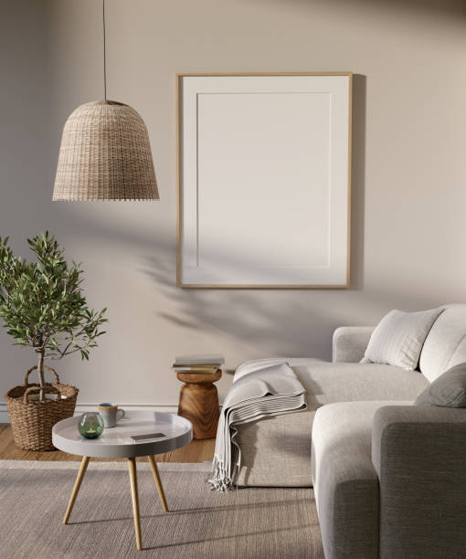 istock Living room interior with big mock up picture on the wall. 3D render. 1363517601