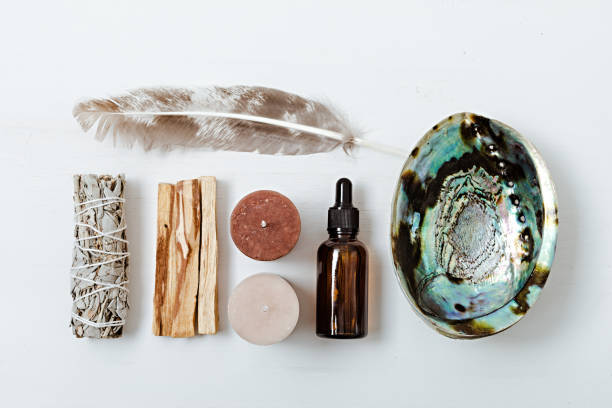 istock Smudge kit with white sage, palo santo, abalone shell. Natural elements for cleansing negative energy 1363520068