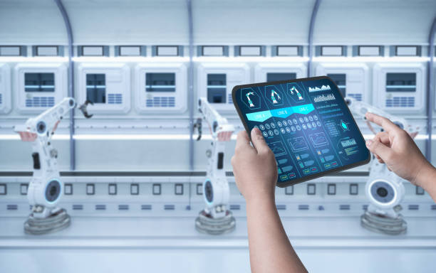 istock Technician control automation robot in factory 1363523318