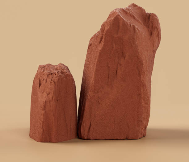 istock Brown color rocks in a flat color background, for product displays with copy space, 3d Rendering 1363535403