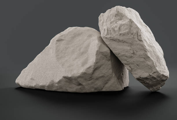 istock Single color white rocks in a flat grey color background for product displays with copy space, 3d Rendering 1363535456