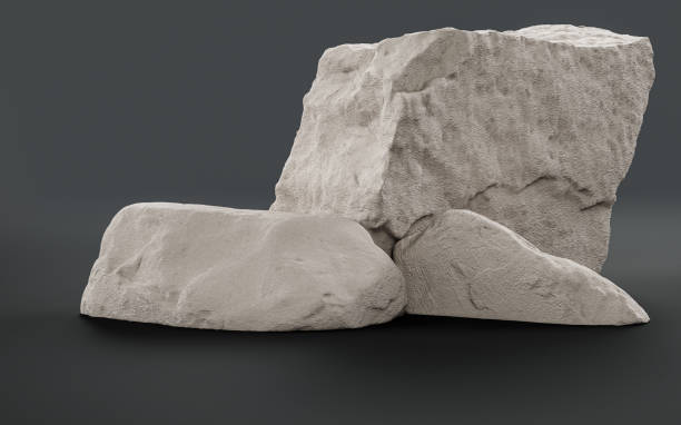 istock Single color white rocks in a flat grey color background for product displays with copy space, 3d Rendering 1363535523