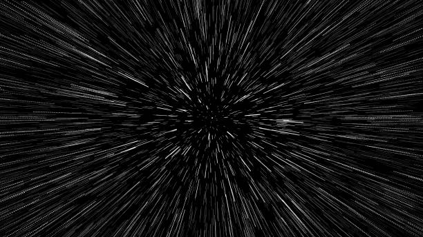 Comic Hyper Jump Speed lines Star field in Black Background Comic Hyper Jump Speed lines Star field in Black Background. Abstract science fiction energy Hyperspace jump through the stars fast lightspeed journey seamless loop animation. distorted image photos stock pictures, royalty-free photos & images