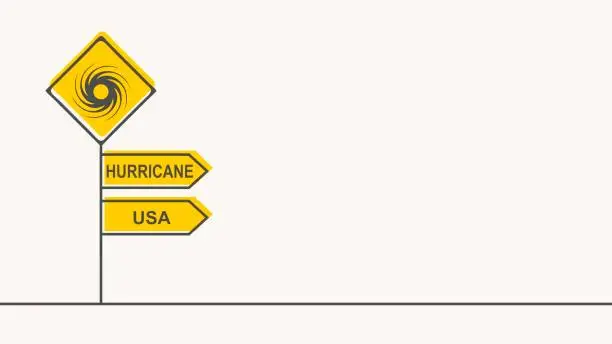 Vector illustration of Road arrow with USA word and twister hurricane countryside wind swirl symbol.