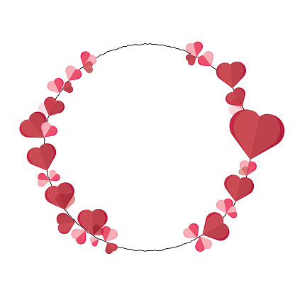 Wreath with Red and Pink Heart. paper Hearts isolated on white background with copy space.Valentine day, mother day, father day. design template for card, promotion, presentation. Vector Illustration