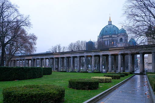 Berlin – December 2020 – Urban landscape of the Museum Island, a museum complex on the northern part of the Spree Island in the historic heart of Berlin. A UNESCO World Heritage Site in 1999