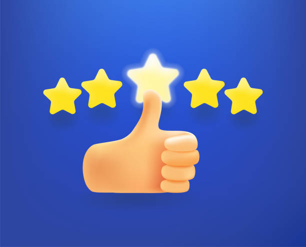 Thumbs up and shining stars in a hand. 3d vector illustration Thumbs up and shining stars in a hand. 3d vector illustration thumbs up 3d stock illustrations