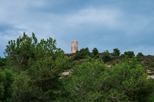 The old Badum tower, in the natural park of the Sierra de Irta in Peniscola, Spanish Mediterranean