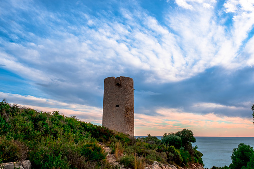 The old Badum tower, in the natural park of the Sierra de Irta in Peniscola, Spanish Mediterranean