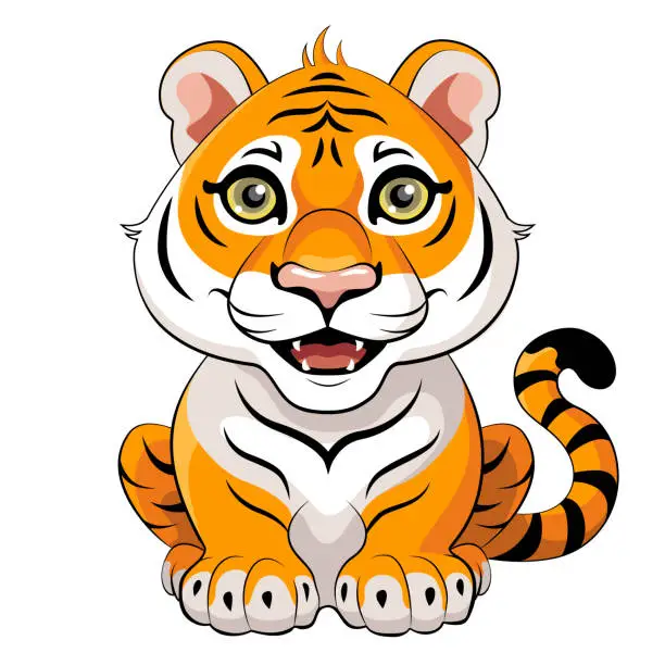 Vector illustration of Vector Illustration of a Cute Cartoon Tiger isolated on a white background