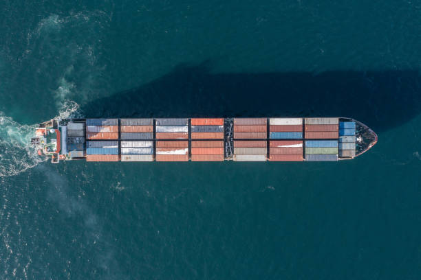 istock Sea container ship is moving at sea. 1363561217