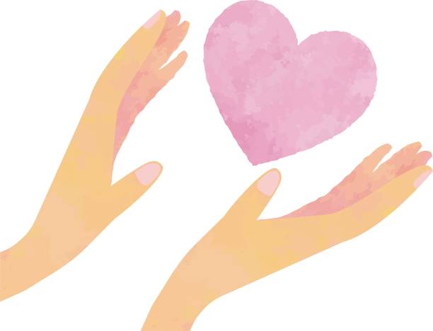 ilustrações de stock, clip art, desenhos animados e ícones de wrap, float, support, catch, and lift the pink heart with both hands / illustration material (vector illustration) - illustration and painting watercolor painting people couple