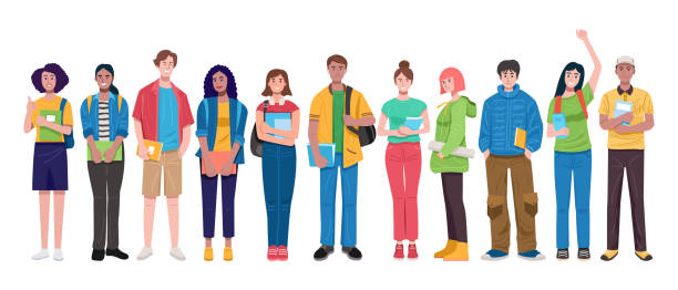 illustrazioni stock, clip art, cartoni animati e icone di tendenza di set di studenti multiculturali vestiti casual tenendo libri isolati su sfondo bianco, illustrazione vettoriale - teen