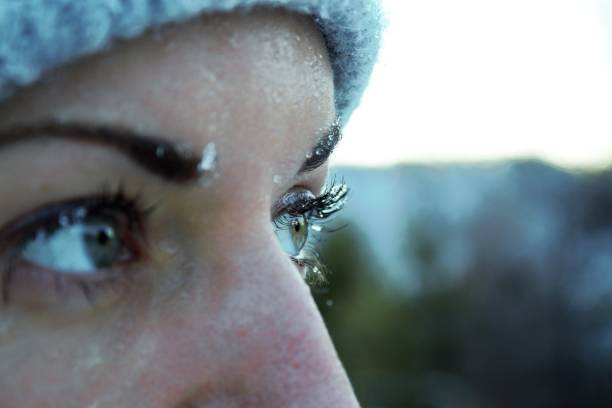 Young beautiful woman in the winter forest Young woman not looking in the camera in the forest frost face stock pictures, royalty-free photos & images