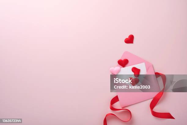 Valentines Day Card Pink Empty Envelope With Blank White Note Mockup Inside Macaron Macaroon Cookie And Heart Shaped Coffee Cup On Pink Background 8 March Womens Mothers Valentines Day Birthday Stock Photo - Download Image Now