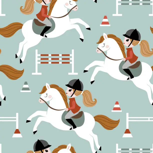 Vector illustration of Horse riding girl