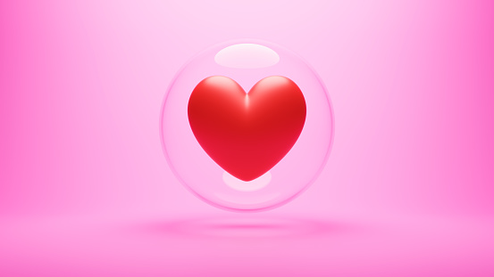3d rendering of a heart inside a glass floating ball