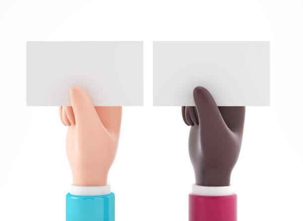 White business card in hand isolated on white background