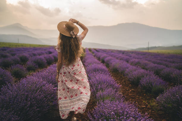 istock Young woman at a lavender field 1363581770