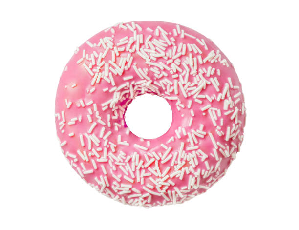 istock Donut with pink glaze, isolated on white background with clipping path, element of packaging design. Full depth of field. 1363582119