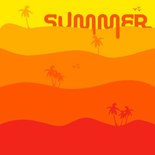 녹은 글자 여름, 따뜻한 색상 컨셉의 무더운 사막 일러스트 - backgrounds repetition sand desert stock illustrations